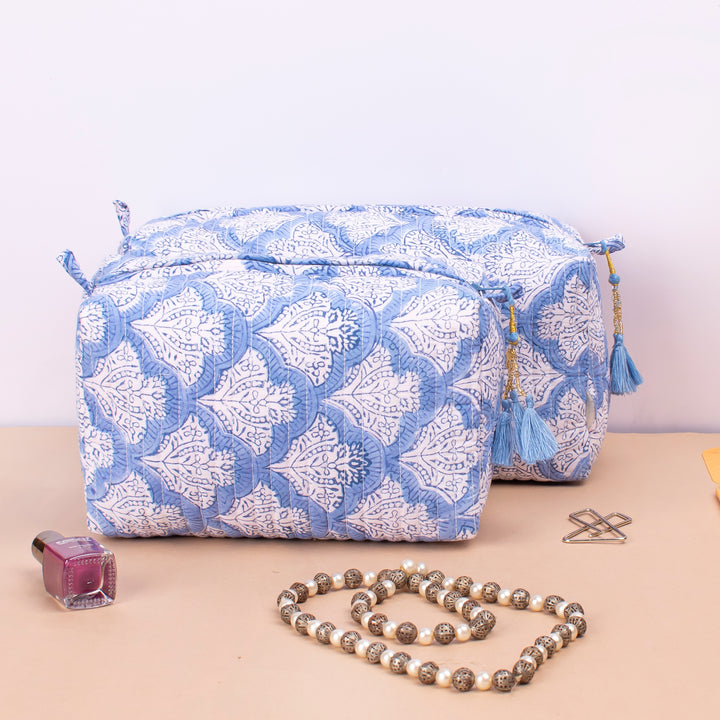 Set of 3 – Floral Makeup Bag | Cotton Cosmetic Pouch &amp; Organizer