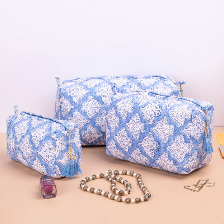 Set of 3 – Floral Makeup Bag | Cotton Cosmetic Pouch &amp; Organizer