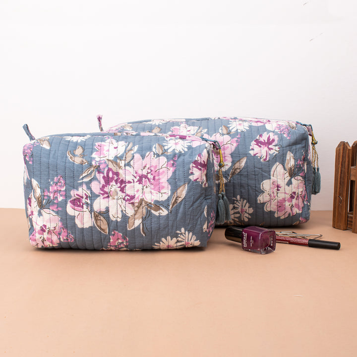 Set of 3 – Hand Block Makeup Bag | Cotton Cosmetic Pouch &amp; Organizer