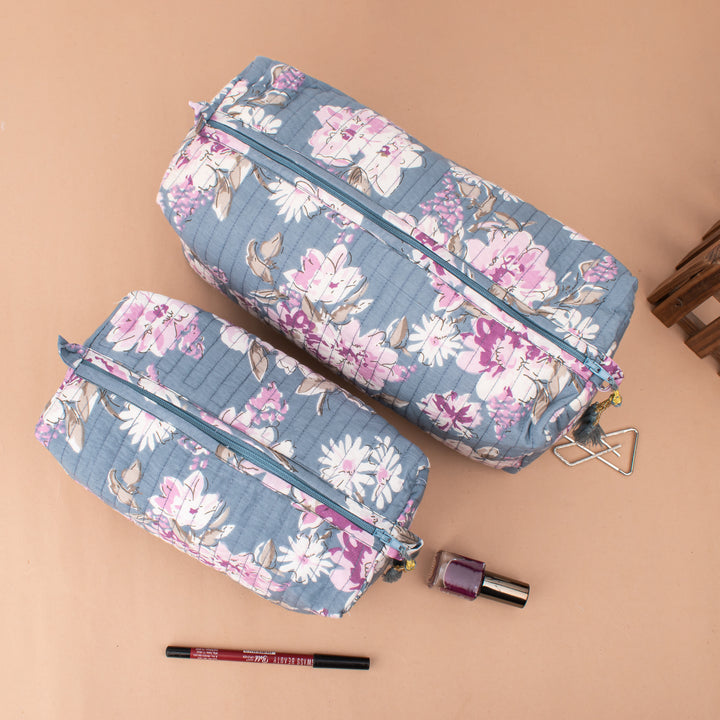 Set of 3 – Hand Block Makeup Bag | Cotton Cosmetic Pouch &amp; Organizer