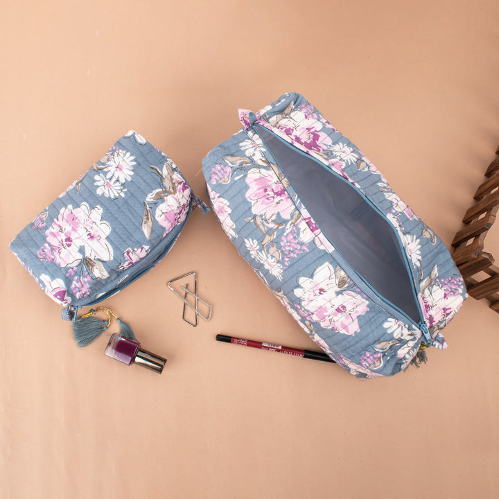 Set of 3 – Hand Block Makeup Bag | Cotton Cosmetic Pouch &amp; Organizer