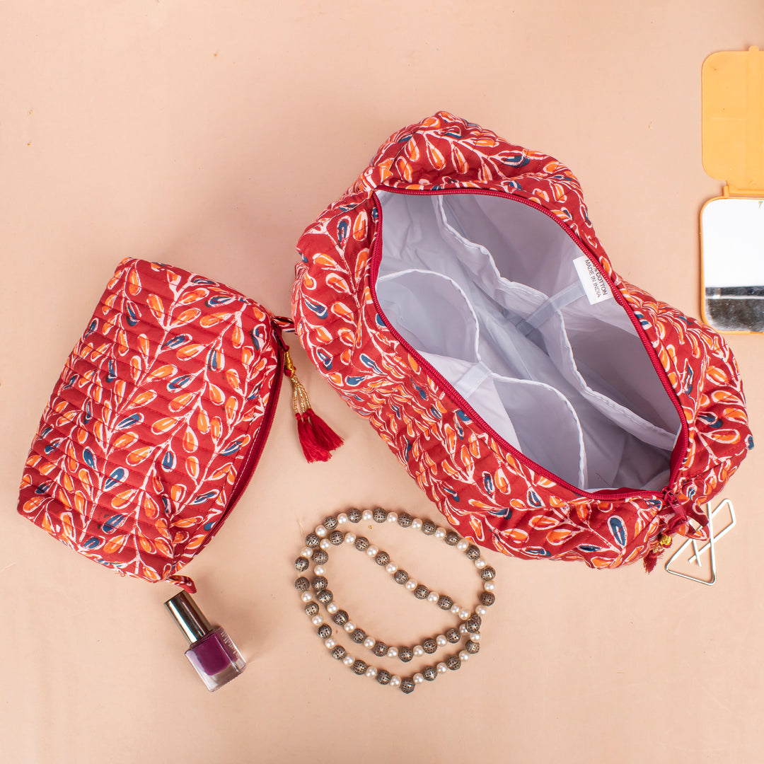 Set of 3 – Quilted Makeup Bag | Cotton Cosmetic Pouch &amp; Organizer
