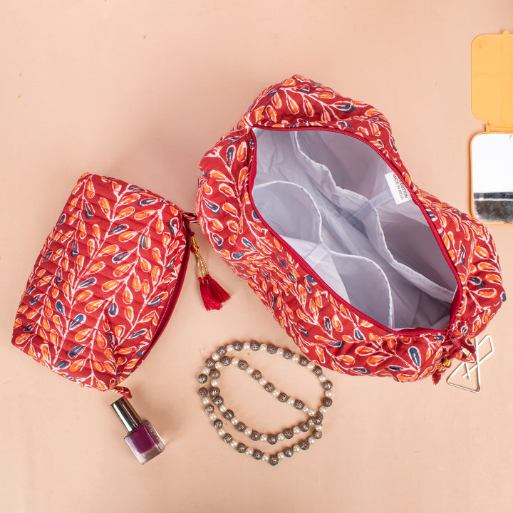 Set of 3 – Quilted Makeup Bag | Cotton Cosmetic Pouch &amp; Organizer