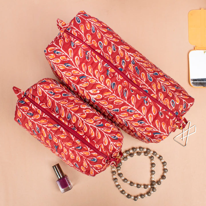 Set of 3 – Quilted Makeup Bag | Cotton Cosmetic Pouch &amp; Organizer
