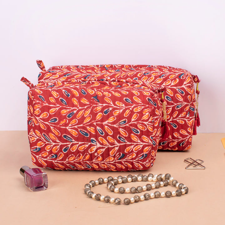 Set of 3 – Quilted Makeup Bag | Cotton Cosmetic Pouch &amp; Organizer