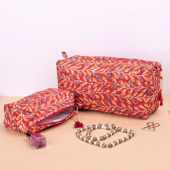 Set of 3 – Quilted Makeup Bag | Cotton Cosmetic Pouch &amp; Organizer