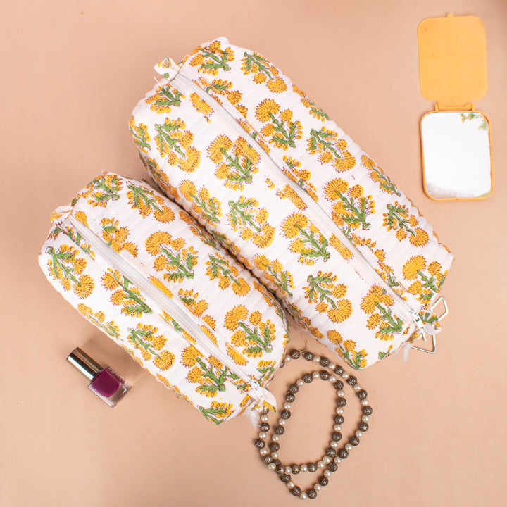 Set of 3 – Quilted Makeup Bag | Cotton Cosmetic Pouch &amp; Organizer
