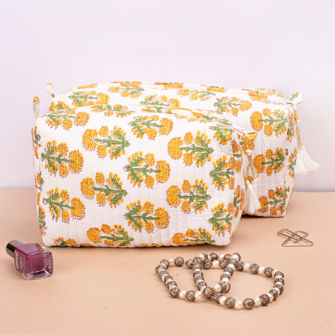 Set of 3 – Quilted Makeup Bag | Cotton Cosmetic Pouch &amp; Organizer