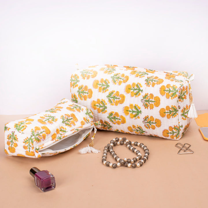 Set of 3 – Quilted Makeup Bag | Cotton Cosmetic Pouch &amp; Organizer