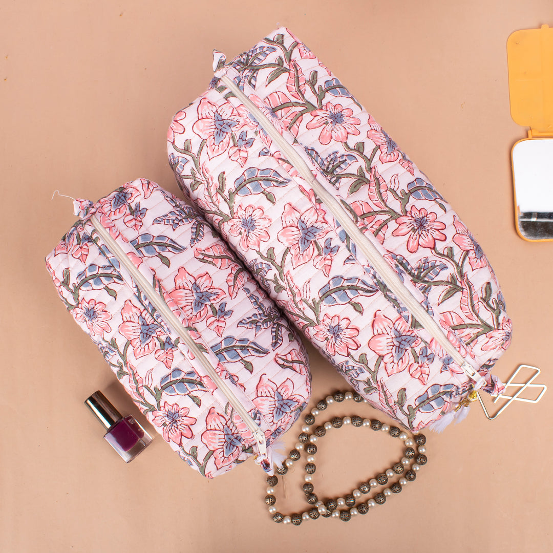 Set of 3 – Quilted Makeup Bag | Cotton Cosmetic Pouch &amp; Organizer