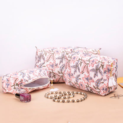 Toiletry Bag For Women, Travel Toiletry Bag, Large Cotton Wash Bag, Cosmetic Case, Zippered Makeup Pouch - Set of 3