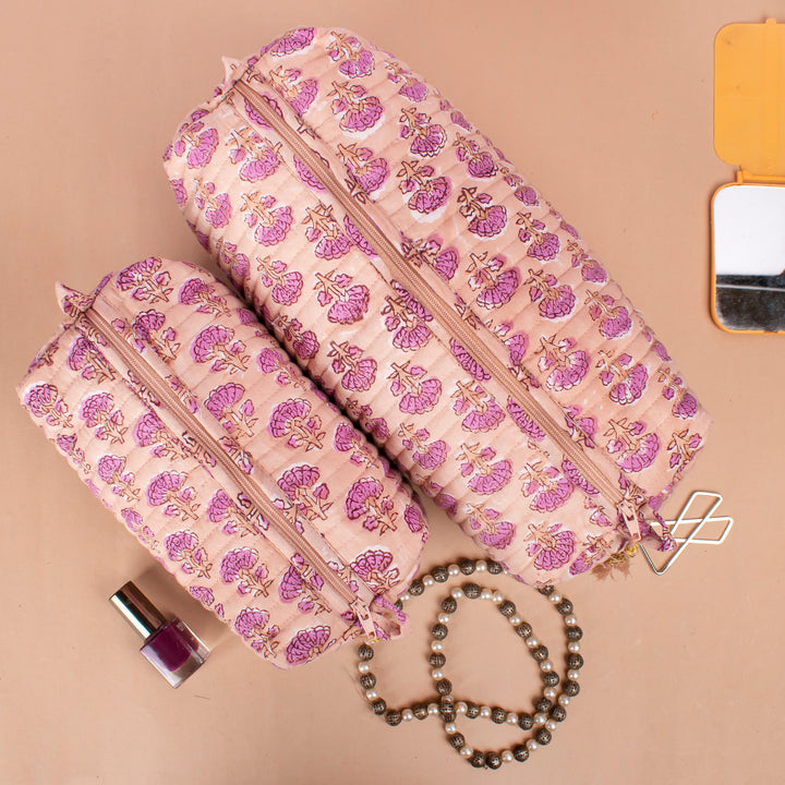 Set of 3 – Quilted Makeup Bag | Cotton Cosmetic Pouch &amp; Organizer