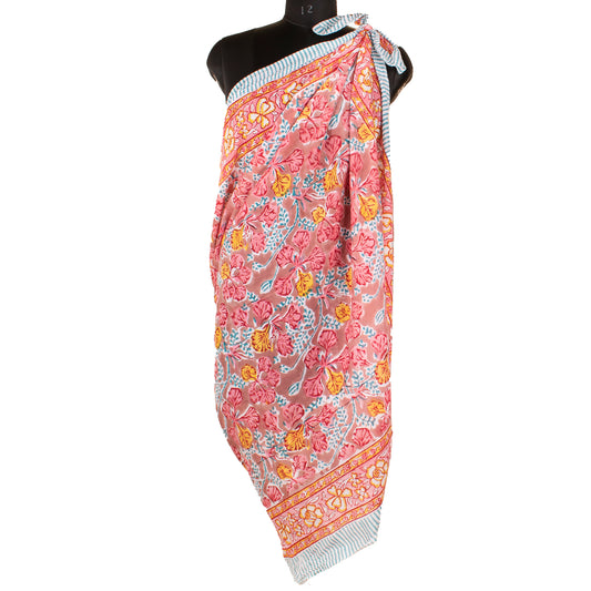 Women’s Lightweight Boho Sarong, Indian Cotton Printed Pareo, Beach Cover Up Wrap, Summer Scarf For Pool And Travel Style