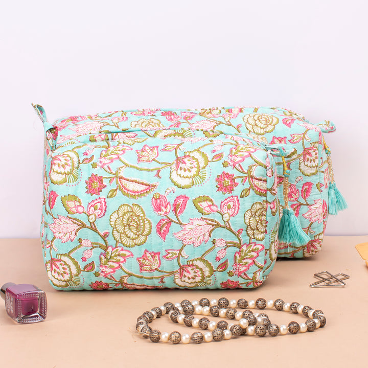 Set of 3 – Quilted Makeup Bag | Cotton Cosmetic Pouch &amp; Organizer