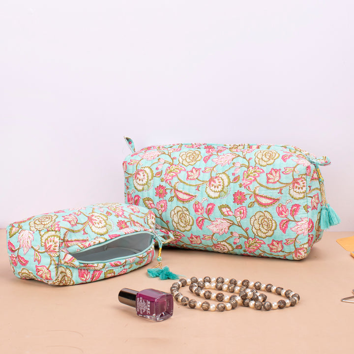 Set of 3 – Quilted Makeup Bag | Cotton Cosmetic Pouch &amp; Organizer