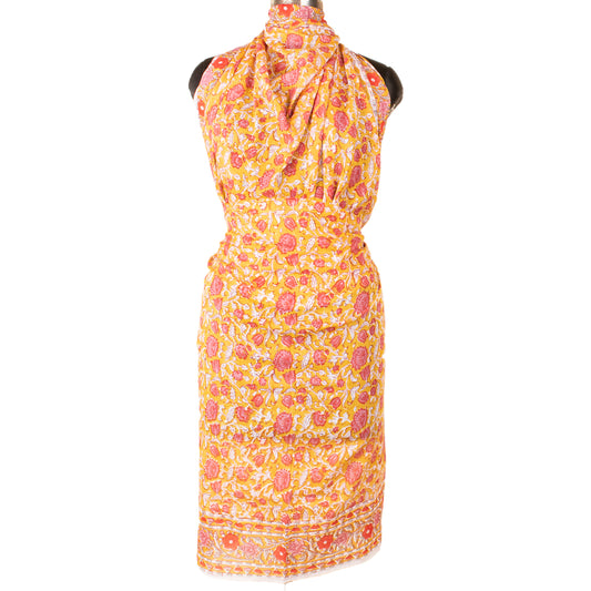 Lightweight Cotton Sarong Wrap For Women, Indian Block Printed Beach Pareo, Boho Style Summer Scarf Cover Up, Poolside Look Accessory