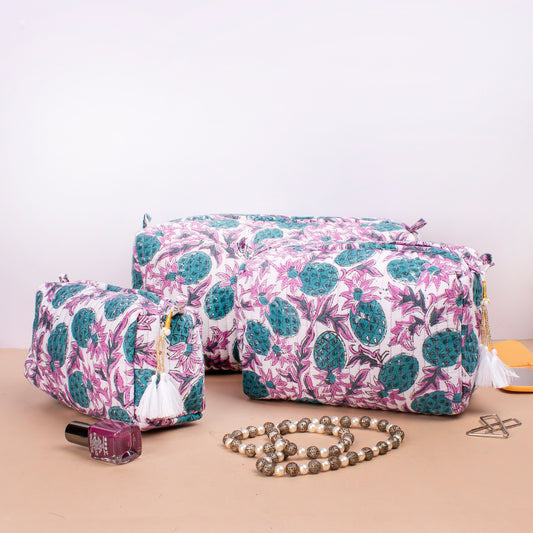 Cotton Toiletry Bag, Small Wash Bag For Women, Small Wash Bag For Women, Travel Makeup Pouch - Set of 3