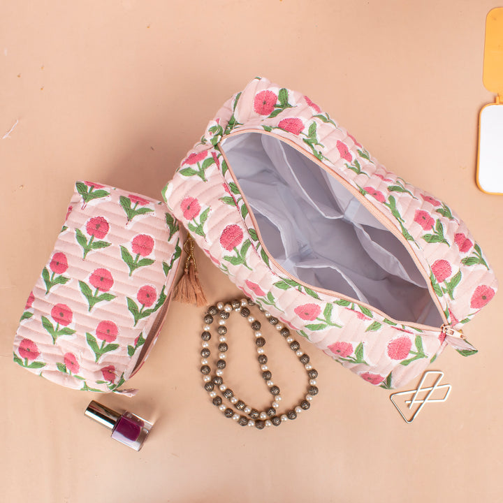 Set of 3 – Hand Block Makeup Bag | Cotton Cosmetic Pouch &amp; Organizer