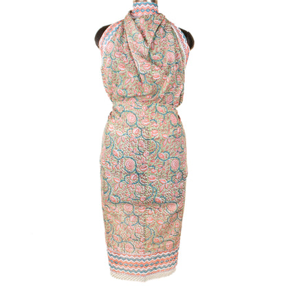 Cotton Block Print Pareo Scarf For Women, Lightweight Indian Sarong Wrap, Summer Boho Cover Up For Poolside And Beachwear