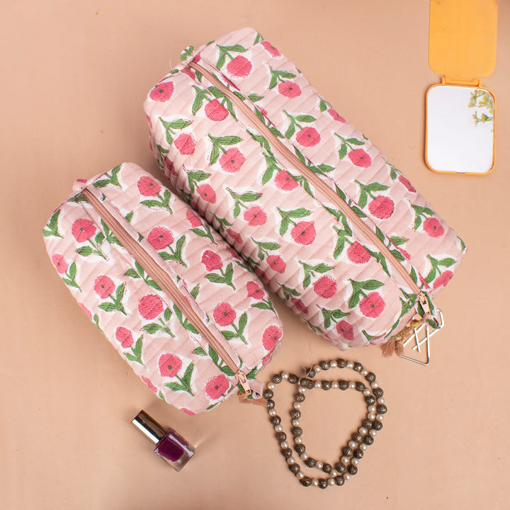 Set of 3 – Hand Block Makeup Bag | Cotton Cosmetic Pouch &amp; Organizer