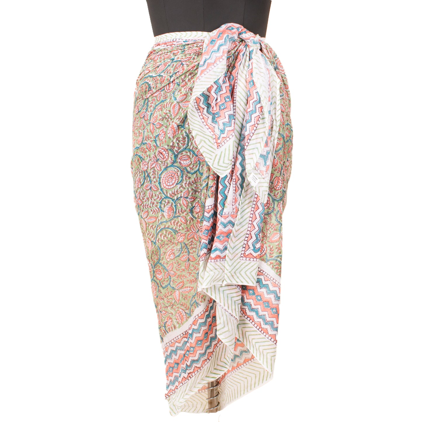 Cotton Block Print Pareo Scarf For Women, Lightweight Indian Sarong Wrap, Summer Boho Cover Up For Poolside And Beachwear
