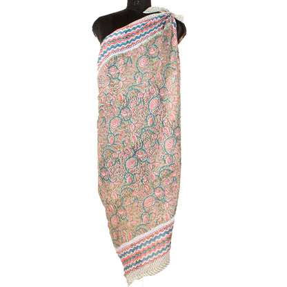 Cotton Block Print Pareo Scarf For Women, Lightweight Indian Sarong Wrap, Summer Boho Cover Up For Poolside And Beachwear