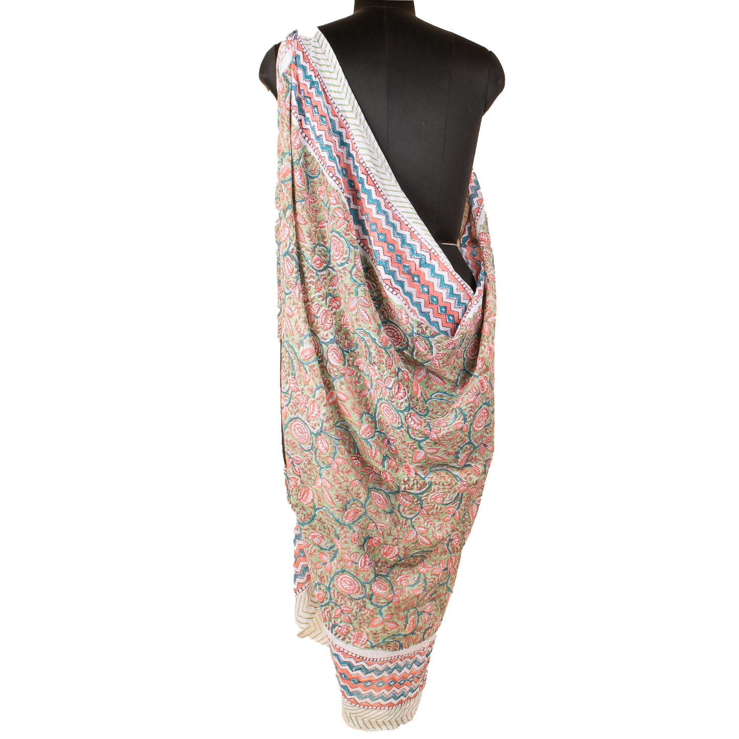 Cotton Block Print Pareo Scarf For Women, Lightweight Indian Sarong Wrap, Summer Boho Cover Up For Poolside And Beachwear