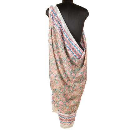 Cotton Block Print Pareo Scarf For Women, Lightweight Indian Sarong Wrap, Summer Boho Cover Up For Poolside And Beachwear
