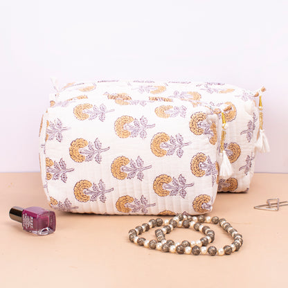 Bridesmaid Gift Makeup Bag, Makeup Case, Handmade Toiletry Bag, Quilted Cotton Large Makeup Bag, Washable - Set of 3