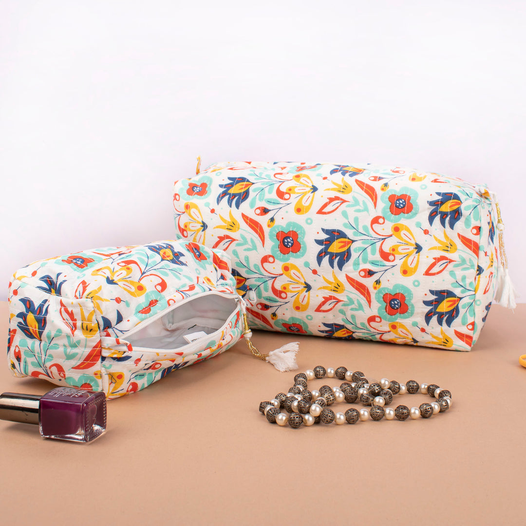 Hand Block Makeup Bag | Cotton Cosmetic Pouch &amp; Organizer