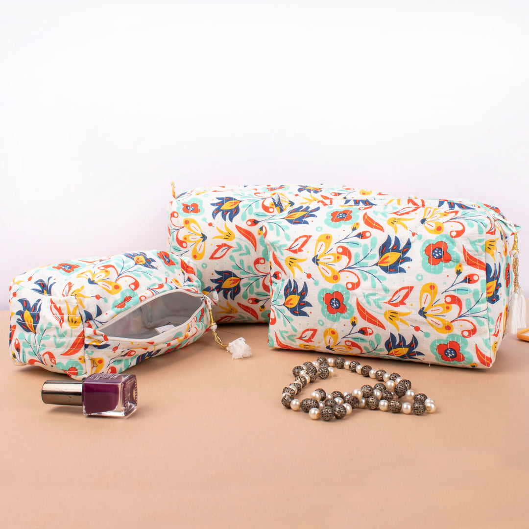 Hand Block Makeup Bag | Cotton Cosmetic Pouch &amp; Organizer