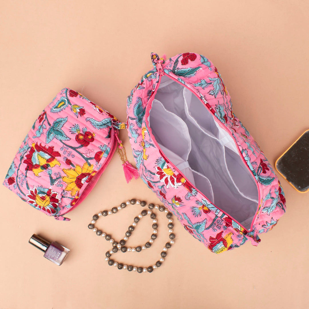 Hand Block Makeup Bag | Cotton Cosmetic Pouch &amp; Organizer