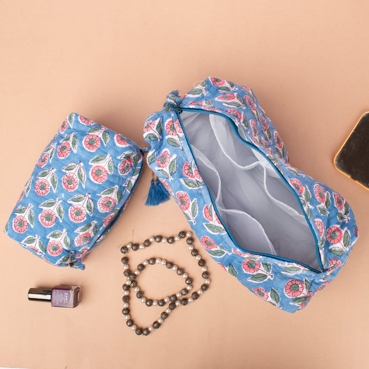 Quilted Makeup Bag | Cotton Cosmetic Pouch &amp; Organizer