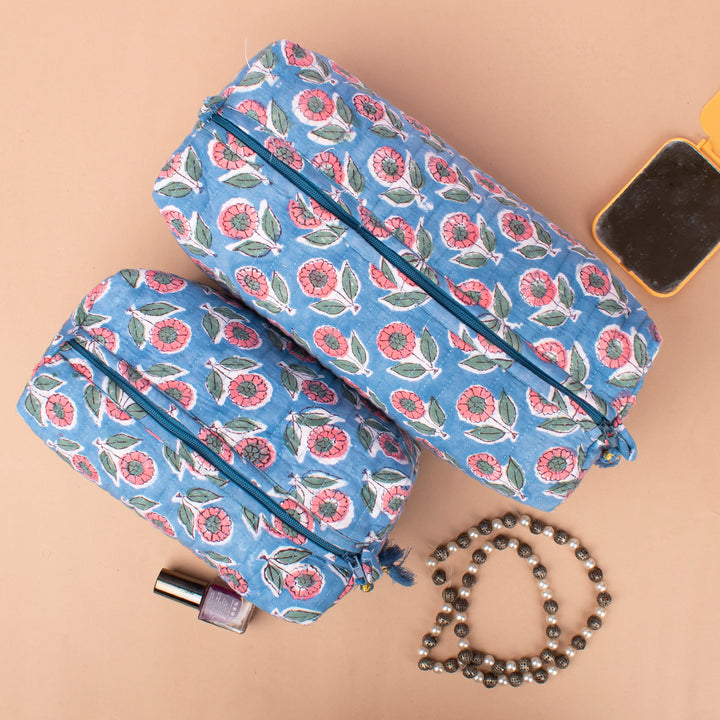 Quilted Makeup Bag | Cotton Cosmetic Pouch &amp; Organizer