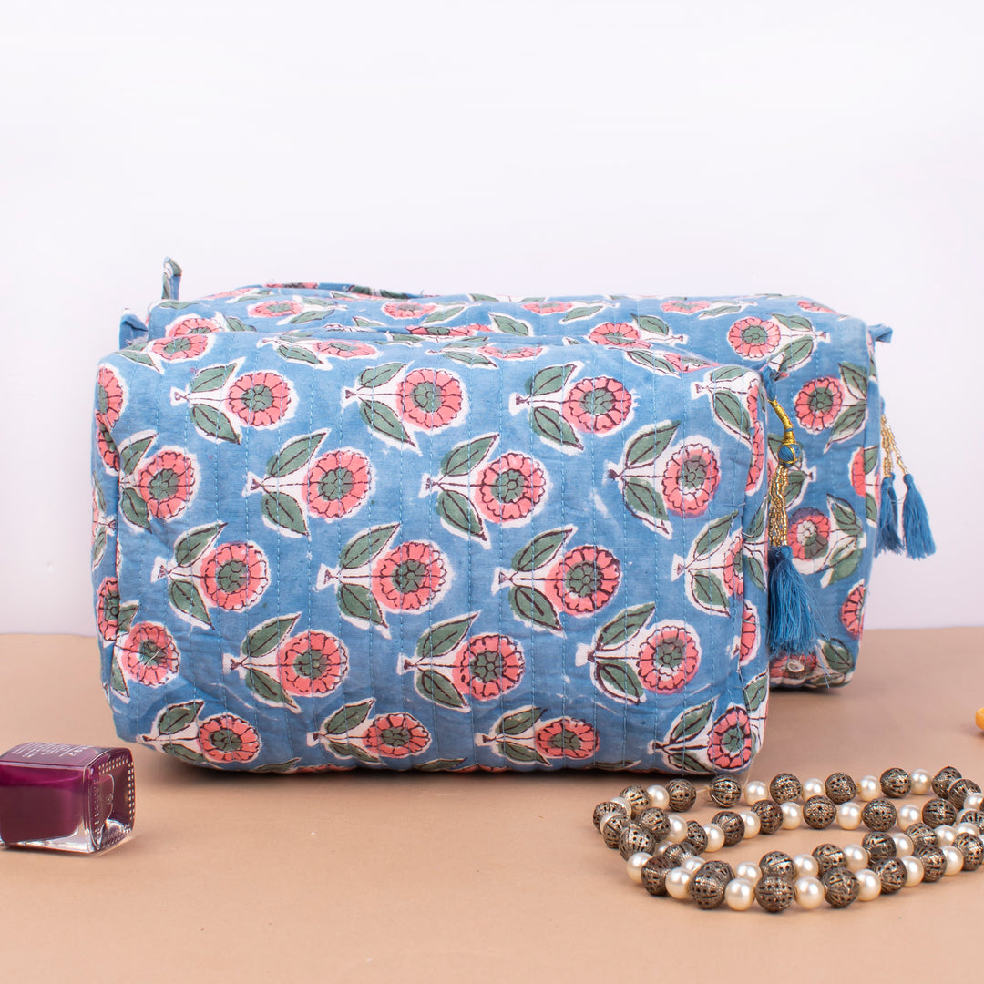 Quilted Makeup Bag | Cotton Cosmetic Pouch &amp; Organizer