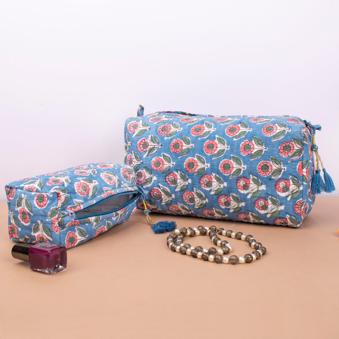 Quilted Makeup Bag | Cotton Cosmetic Pouch &amp; Organizer