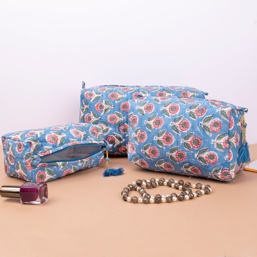 Quilted Makeup Bag | Cotton Cosmetic Pouch &amp; Organizer