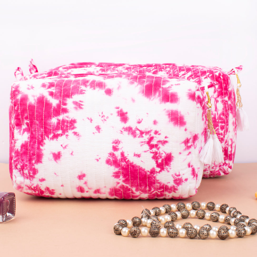 Quilted Makeup Bag | Cotton Cosmetic Pouch &amp; Organizer