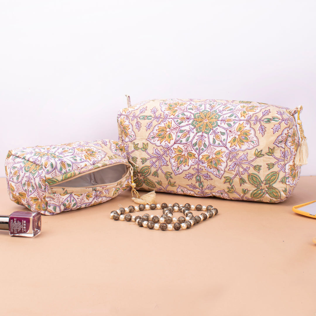 Hand Block Makeup Bag | Cotton Cosmetic Pouch &amp; Organizer