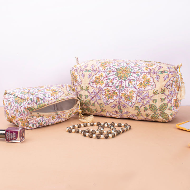 Hand Block Makeup Bag | Cotton Cosmetic Pouch &amp; Organizer