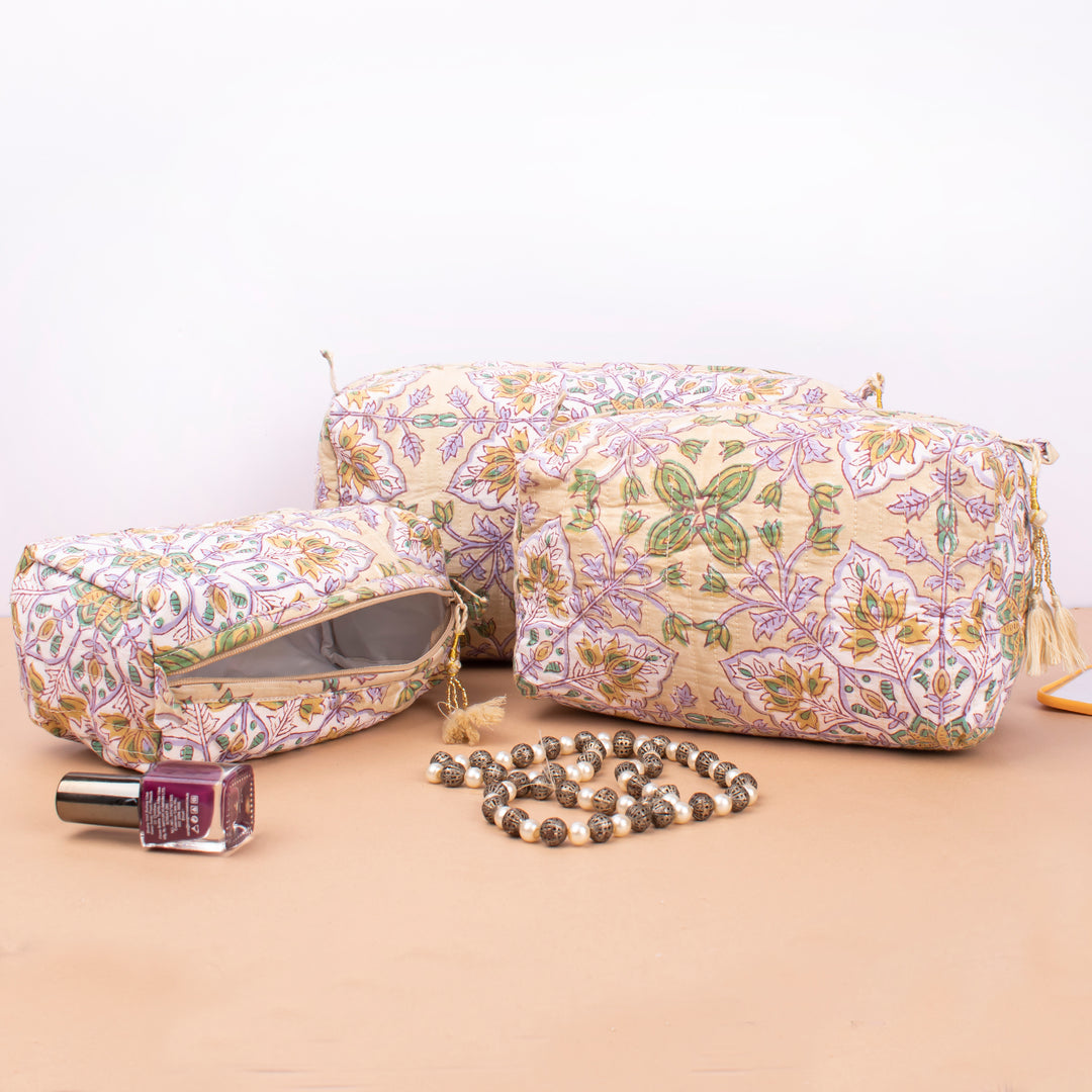 Hand Block Makeup Bag | Cotton Cosmetic Pouch &amp; Organizer