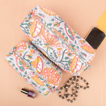 Toiletry Bag For Women With Compartments, Quilted Makeup Travel Pouch, Handmade Cotton Washbag, Vanity Gift Set