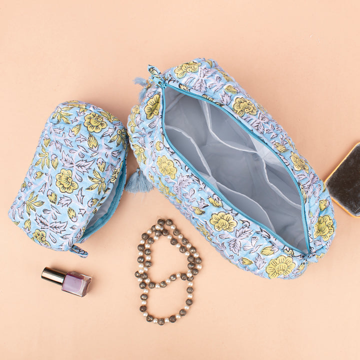 Quilted Makeup Bag | Cotton Cosmetic Pouch &amp; Organizer