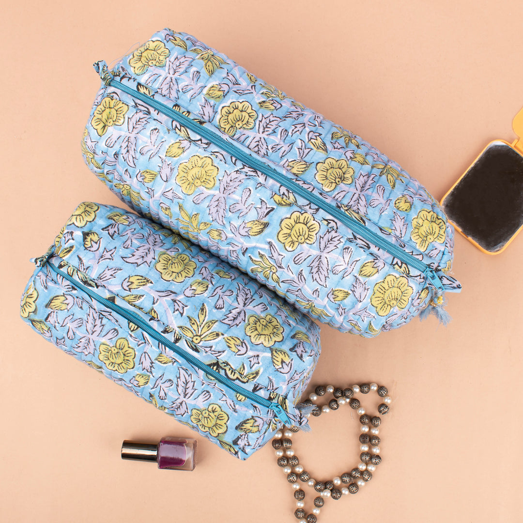 Quilted Makeup Bag | Cotton Cosmetic Pouch &amp; Organizer