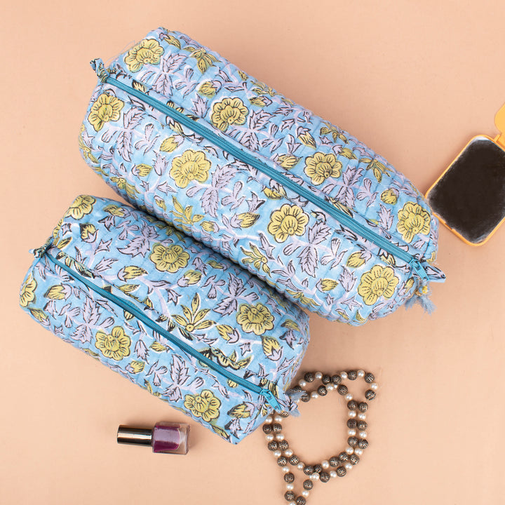 Quilted Makeup Bag | Cotton Cosmetic Pouch &amp; Organizer