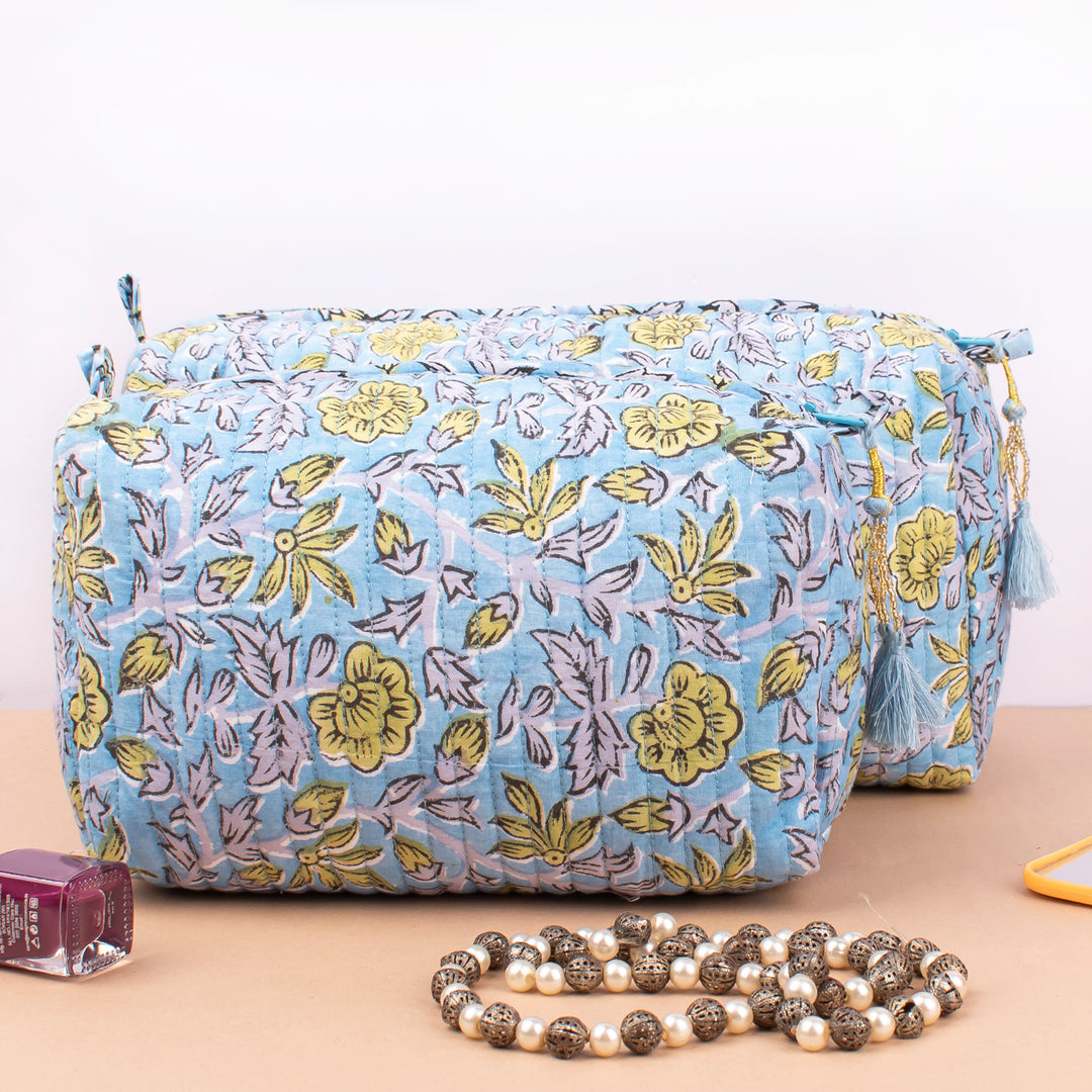 Quilted Makeup Bag | Cotton Cosmetic Pouch &amp; Organizer
