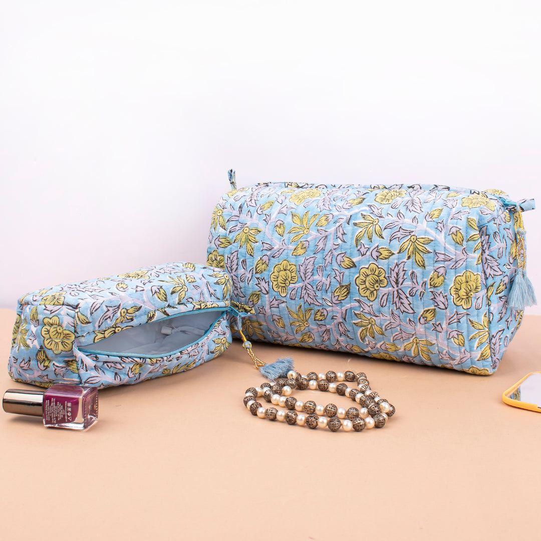 Quilted Makeup Bag | Cotton Cosmetic Pouch &amp; Organizer