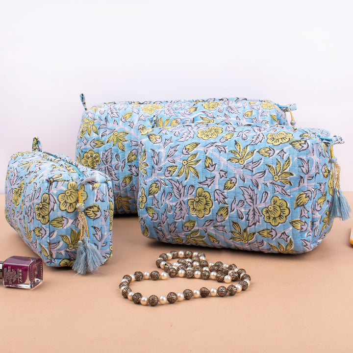 Quilted Makeup Bag | Cotton Cosmetic Pouch &amp; Organizer