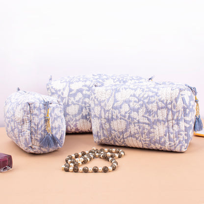 Indian Style Quilted Vanity Case, Handmade Block Print Toiletry Bag, Large Cotton Makeup Pouch With Zipper, Cosmetic Bag For Travel