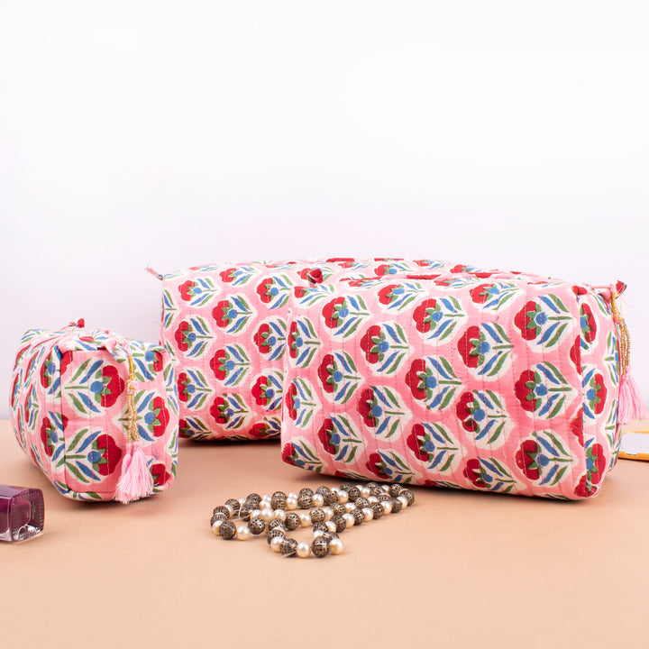 Quilted Makeup Bag | Cotton Cosmetic Pouch &amp; Organizer